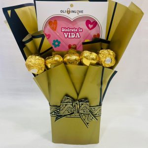 Ramo Dorado Sorpresa con Bombones y Collar