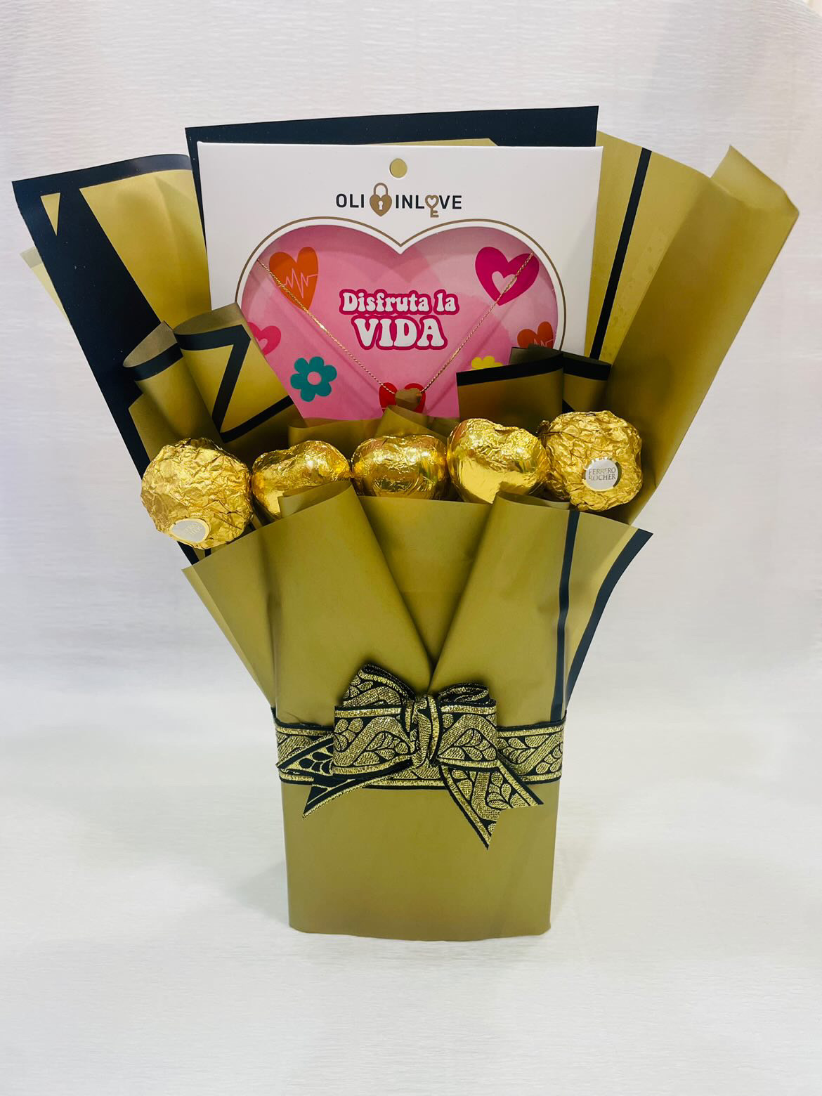 Ramo Dorado Sorpresa con Bombones y Collar